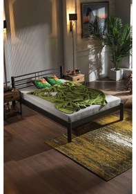 Resim Asos-s Çift Kişilik Ferforje Metal Karyola-siyah Ahşap Latalı 