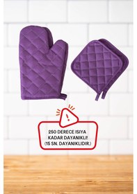 Resim Mor Yanmaz Ve Isıya Dayanıklı 2 Fırın Eldiveni Ve 2 Tutacak 