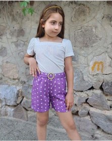 Resim MODAVALS KIZ ÇOCUK PUANTİYELİ KEMERLİ ŞORT VE BLUZ KOMBİN - MOR Mor 