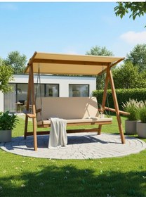 Resim Riva 2100 3 Kişilik Ahşap Bahçe Salıncağı, Balkon ve Teras Salıncağı, Tenteli Camel 