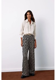 Resim Sateen Yüksek Bel Leopar Pantolon - Siyah Siyah 