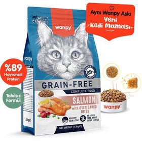 Resim Wanpy with Oven Baked Bites Tahılsız Somonlu Yetişkin Kedi Kuru Maması 1,5 Kg 
