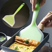 Resim 1 adet Tamagoyaki Silikon Spatula, yapışmaz tavaya, demir tabağa, Barbekü Steak, geniş ağızlı pizza kızartma ve ızgara yapma spatulası, el yakalama pancake aracı, Floresan Yeşil Kurban Bayramı Mübarek 