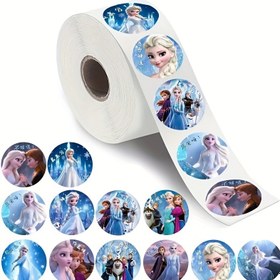Resim 1 adet 500'li Disney Prenses Elsa Yuvarlak Yapışkan Etiketler Rulosu, Günlükler için Mükemmel Dekorasyon, İdeal Doğum Günü Hediyesi Karikatür Prenses Teşvik Övgü Çıkartması Scrapbook DIY Defter Bagaj Buzdolabı TV Bilgisayar Kullanımı ve Kalıntısız 