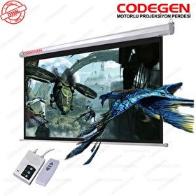 Resim Codegen EX-30 300x225 CM Siyah Arka Fonlu Motorlu Elektrikli Uzaktan Kumandalı Projeksiyon Perdesi 
