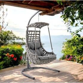 Resim Capri Swing Alaçatı Tekli Rattan Bahçe Salıncağı | Balkon Salıncağı 