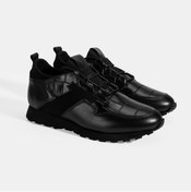 Resim Desa Erkek Siyah Kroko Baskılı Bağcıklı Deri Spor Ayakkabı 