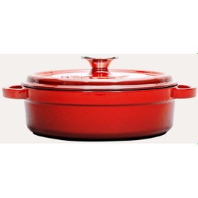 Resim Nishev Sürel Kırmızı Demir Döküm Sığ Tencere 24 Cm 