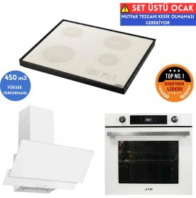 Resim Afm Tech Argea Setüstü Beyaz Vitro Elektrikli Ankastre Set (FM7701 +Fc-07+ FM3301W ) 