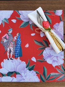 Resim Kırmızı White Rose Kumaş Amerikan Servis 4'lü Set 35x50cm Çok Renkli 