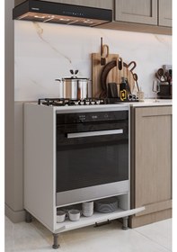 Resim Cebese Ankastre Fırın Ve Ocak Dolabı Ayaklı Siyah Kulplu Modern Mutfak Dolabı Beyaz Renk Beyaz 