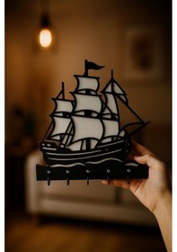 Resim Gemi Figürlü Duvar Anahtarlık Askısı Siyah - Beyaz 
