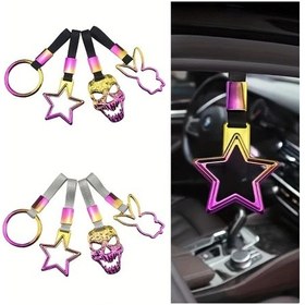 Resim Besthome1 1 Adet Jdm Tarzı Gümüş Kayış B Stil Yıldız Ve Kuru Kafa Tasarımlı Dayanıklı Plastik Kapı Kolu Aksesuarı 