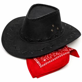 Resim Marsilyan Çocuk Kovboy Şapka Siyah Kırmızı Bandana Seti ILKEL-RSITDK4 