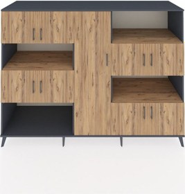 Resim Kronos Dolap 10 Raflı 9 Kapaklı 220x59x163 Antrasit-çam Atlas Çam - Antrasit 