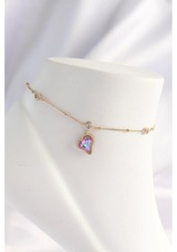 Resim Ceylan Adam 316l Çelik Gold Renk Renkli Zirkon Taşlı Kalp Halhal Çok Renkli 