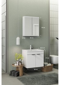 Resim Biani Fix Loft 65 Cm Banyo Dolabı,Seramik Lavabolu, Aynalı,Lavabo Dahil,Mdf,Mat Beyaz 
