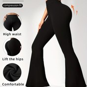 Resim 1 Çift Kadın Bootcut Yoga Pantolon Karın Kontrollü Şeffaf Olmayan Flare Fitness Tayt, Spor Giyim, Stil Aktif Kıyafet, Orta Esneklikli Kumaş, Yüksek Bel Tayt, Günlük Kullanım, Spor Salonu İçin 