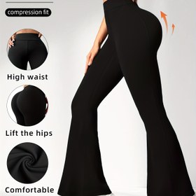 Resim 1 Çift Kadın Bootcut Yoga Pantolon Karın Kontrollü Şeffaf Olmayan Flare Fitness Tayt, Spor Giyim, Stil Aktif Kıyafet, Orta Esneklikli Kumaş, Yüksek Bel Tayt, Günlük Kullanım, Spor Salonu İçin 