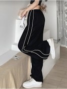 Resim AtegeWear Y2k Harajuku Çift Biye Detay Siyah Oversize Eşofman Altı/Pantolon 