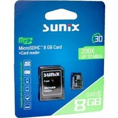 Resim Sunix 200X Up To MB/s Class 10 MicroSHDC 8 GB Hafıza Kartı Siyah 