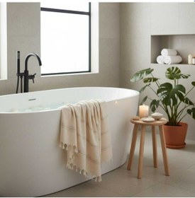 Resim Pamuk , Yumuşak , Lüks Banyo Havlusu Peştamal 100 X 180 Cm - Kum Çok Renkli 