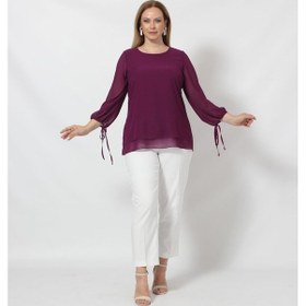 Resim Moda Berray 3243-1 Kol Ucu Bağlama Detaylı Bluz Mürdüm 001 