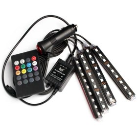 Resim caraks Araç Ayak Altı Led Lamba 12 Led 4 Lü RGB Araç Içi Müziğe Duyarlı Aydınlatma Kumandalı 12 LED 4 Lü 