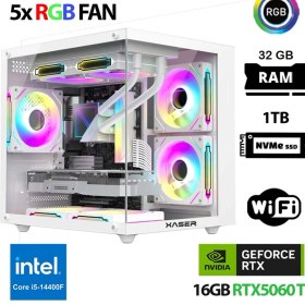 Resim Xaser Cube X220 I5 14400F 32GB Ddr5 Ram 1tb M.2 Nvme SSD 16GB RTX5060 Ti Beyaz Masaüstü Oyuncu Bilgisayarı 