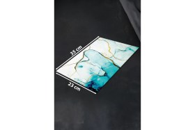 Resim Feyza Design Mavi Beyaz Gold Detaylı Cam Kesme ve Sunum Tablası 