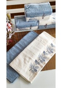 Resim Nurpak Çeyizlik 2.li Set Lüks 50x90cm. %100 Pamuk El,yüz Havlusu Özel Hediyelik Ambalajda Mavi 