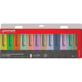 Resim Fosforlu Kalem 12 Li Asetat Karışık Renk 3 Neon +3 Pastel + 3 Tropik +3 Simli Renkli 