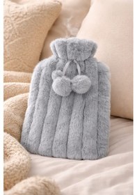 Resim Dekorasyaa Yumuşak Peluş Sıcak Su Torbası- Gri - 2 Lt - Yıkanabilir Kumaş - Sızdırmaz Kapak Gri 