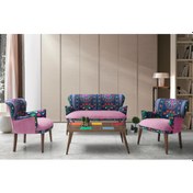 Resim Mobilyabazari Etnik Desen Mor Çay Seti (Balkon, Salon, Cafe, Ofis) 2+1+1 