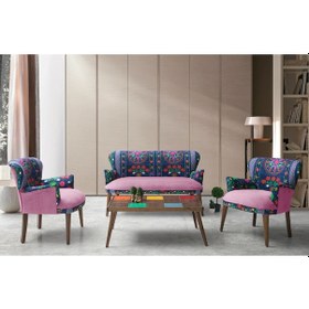 Resim Mobilyabazari Etnik Desen Mor Çay Seti (Balkon, Salon, Cafe, Ofis) 2+1+1 