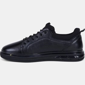 Resim Desa Erkek Siyah Lastik Bağcıklı Deri Sneaker 