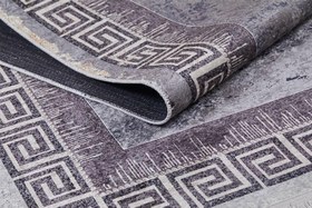 Resim Zamansız Eskitme Açık Mor Siyah Beyaz Yunan Anahtar Bordürlü Halı - SH1274MOSB - Kare 120x120cm 