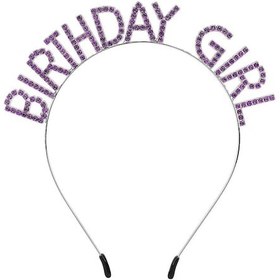 Resim Mor Renk Kristal Taşlı Parlak Birthday Girl Yazılı Taç 16x17 Cm 