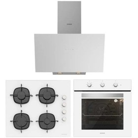 Resim Silverline BO6503W01 - CS5335W02 - 3481 Flam Beyaz Cam Ankastre Set 