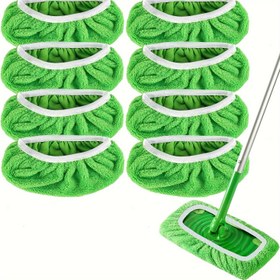 Resim 8 Adet Yıkanabilir Mikrofiber Paspas Pedi - Yeniden Kullanılabilir Kuru ve Islak Temizlik Bezi Yedekleri, Güçlü Su Emme, Kolay Temizlenen Ev ve Yurt Temelleri, Standart Boyutta Düz Zemin Paspaslarıyla Uyumlu (Paspas Çubuğu Dahil Değildir) 