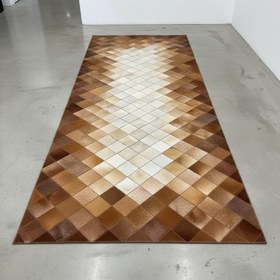 Resim Bej ve Kahverengi Tonlu Dana Derisi Patchwork Halı - 160x230 cm 