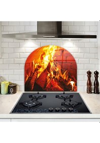 Resim Decorita Cam Ocak Arkası Koruyucu | Oval Şekilli | Odun Ateşi 