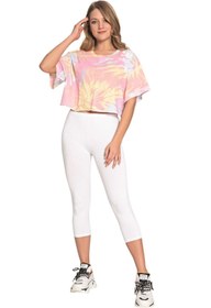 Resim kecelemecele punch Beyaz Penye Likralı Kapri Tayt Beyaz 