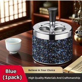 Resim Dashanshop Mavi Basmalı Kapaklı Modern Şık Parlak Kül Tablası Ev Ofis Otel Dekoru 