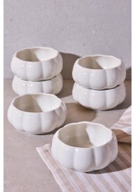 Resim Pumpkin Porselen 6'lı Kase Seti Dekoratif Ergonomik Çok Amaçlı Meze Ve Sunum Kaseleri Beyaz Beyaz 