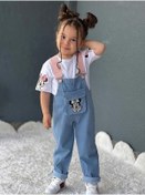 Resim Pink Hippo Kids Minnie Mouse Nakış Detaylı Çocuk Kot Salopet Ve Kolları Baskılı T-shirt 