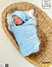 Resim Nohut Kız / Erkek Bebek Battaniyesi Kundağı Çift Katlı %100 Pamuklu Çok Amaçlı Örtü 90x85cm Mavi 