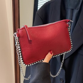 Resim Parlak zincir askılı şık Kırmızı Çapraz Çanta - İş, Alışveriş ve Sosyal Buluşmalar için Çok Yönlü Kadın El Çantası, Günlük Aksesuar | Parlayan Zincir Çanta | Polyester Astarlı İç, Çanta 