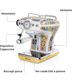 Resim Ariete Positano Espresso Kahve Makinesi 1389/1P - Maxi Cappuccino Cihazı, Süt Köpürtme Başlığı, 850 
