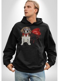Resim Poodle Ve Beagle Sevililer Günü Hediyesi Kadın Erkek Siyah Kapüşonlu Sweatshirt Hoodie Siyah 